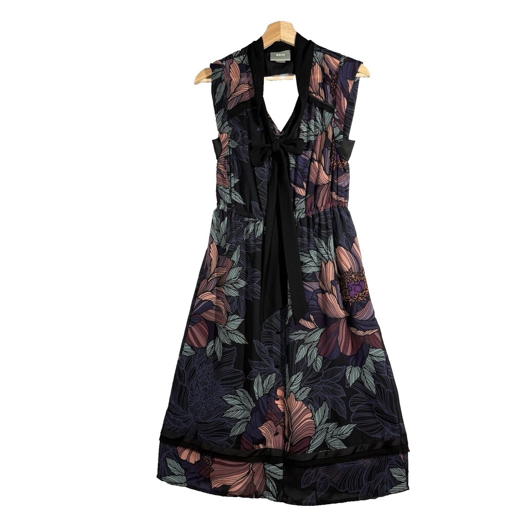Anthropologie Maeve Dress Small Black Floral Breton Midi